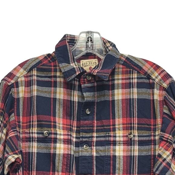 Red Head Mens Medium 100% Cotton Plaid Long Sleeve Button Up Shirt w Pockets - Picture 2 of 4